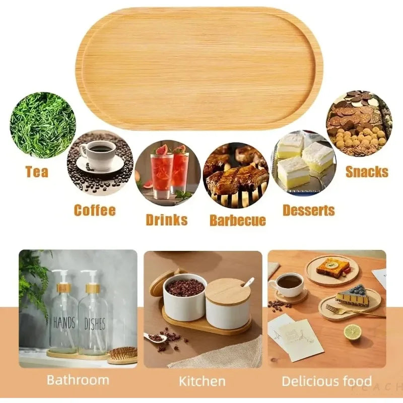 1-4PCS Natural Bamboo Tray